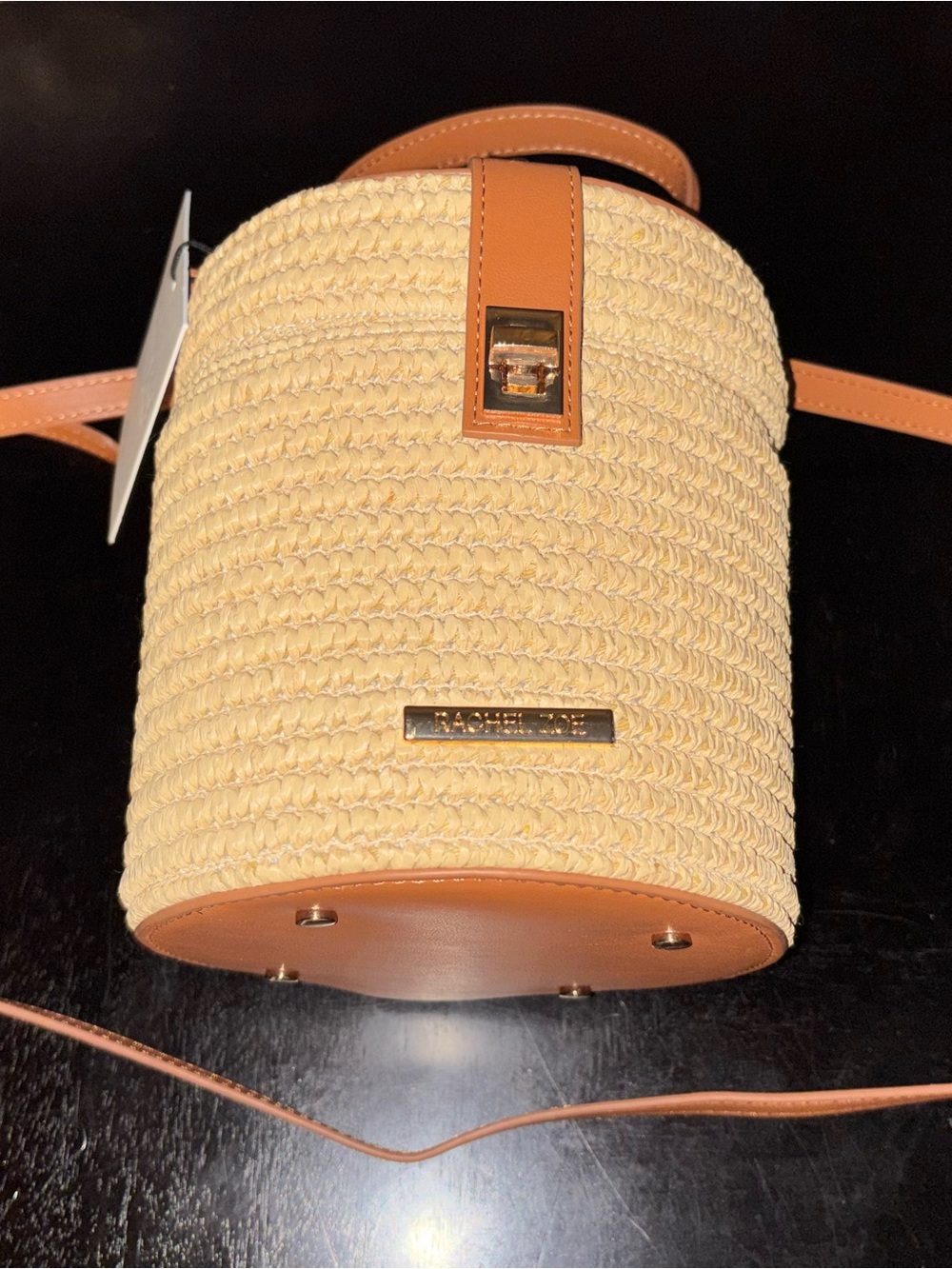 Rachel Zoe Beige Straw Crossbody Bag with Tan Leather Trim